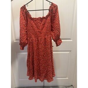 Jodifl Red Floral Smocked Midi Dress M